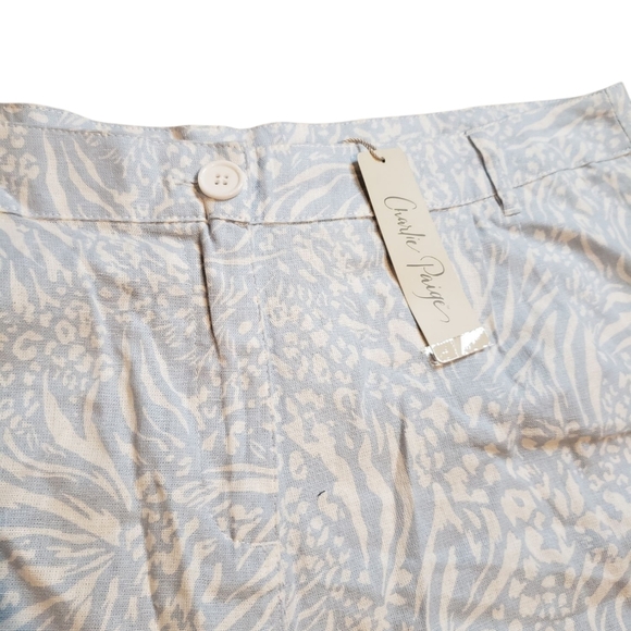 Charlie Paige Blue & White Leopard Peint Linen Shorts NEW XL - Picture 2 of 5